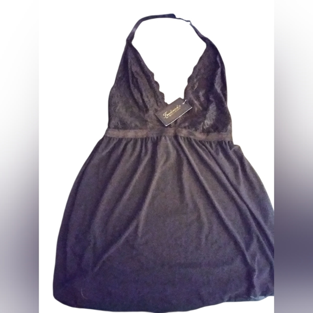 NWT Fredericks Of Hollywood Elegant Black Lace Halter Nightgown Top S